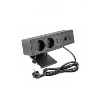 Priza neagra pentru birou model BAR compusa din USB-A, USB-C, RJ45, HDMI, 2 x Schuko